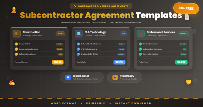 Free subcontractor agreement templates and samples in Word