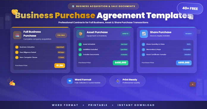 Free business purchase agreement templates in WordFree business purchase agreement templates in Word
