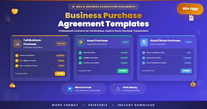 Free business purchase agreement templates in Word