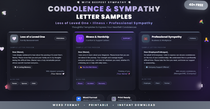 Free condolence and sympathy letter samples in Word for expressing support and compassion