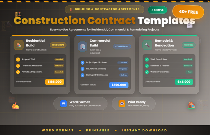 Free simple construction contract templates in Word