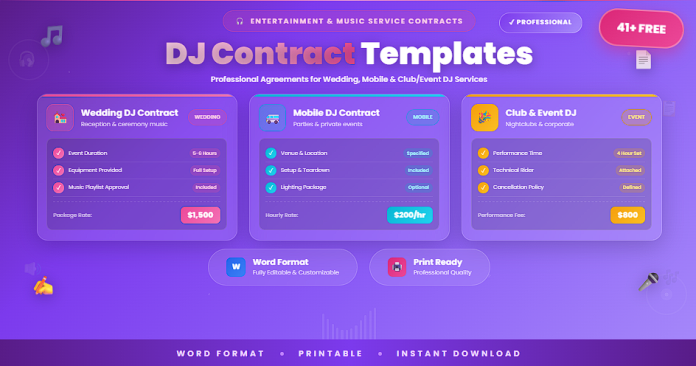 Professional DJ contract templates in Word