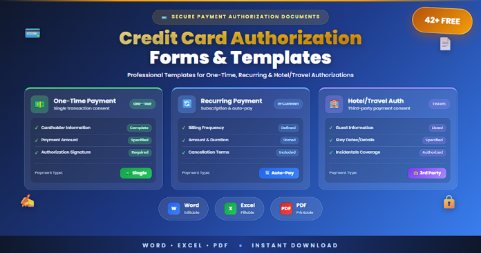 Free credit card authorization forms templates in PDF Excel and Word