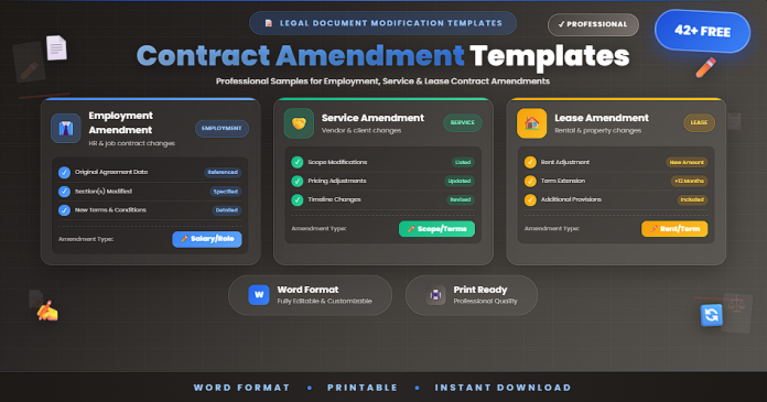 Free professional contract amendment templates and samples in Word