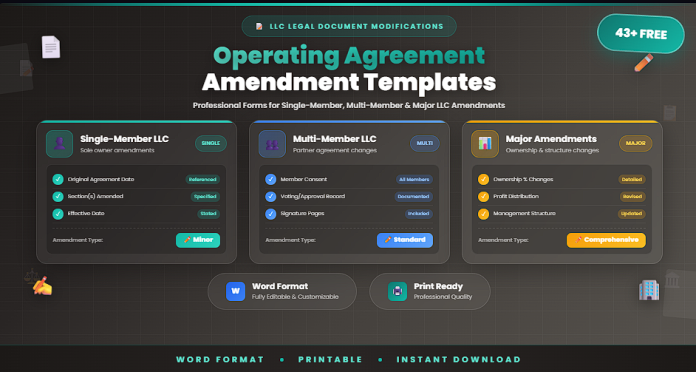 Free operating agreement amendment templates and forms in Word