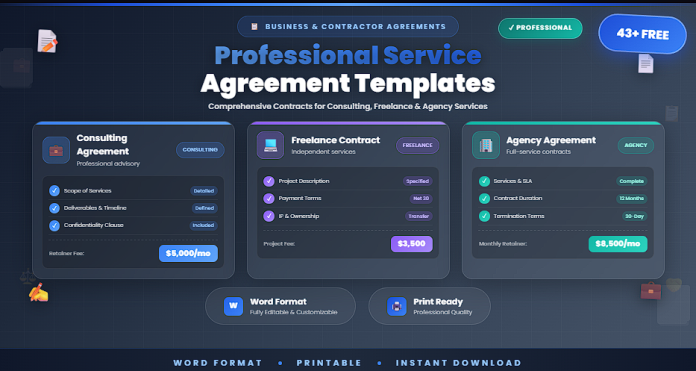 Free professional service agreement templates and contracts in Word