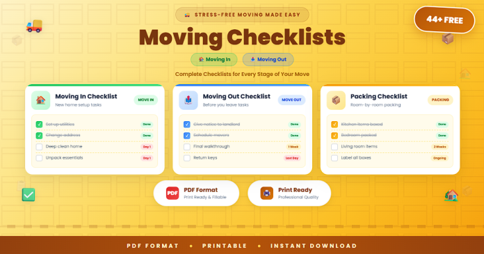Free moving checklists for moving in and moving out in PDF