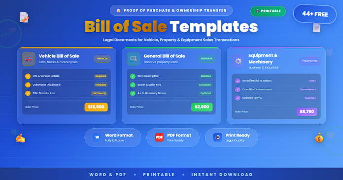 Free printable bill of sale templates in Word and PDF