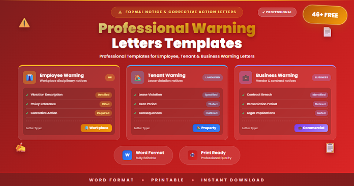 Free professional warning letters templates in Word