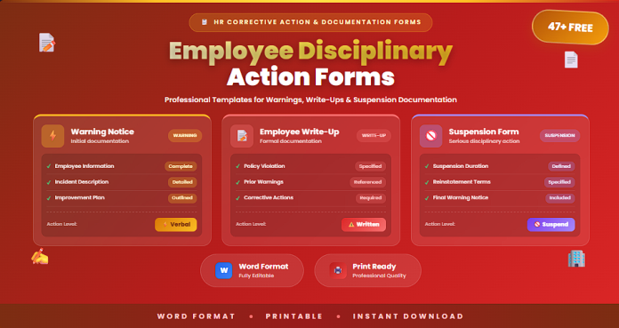 Free employee disciplinary action forms in Word