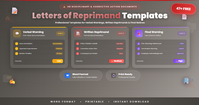 Free letters of reprimand templates in MS Word