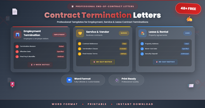 Free contract termination letter samples and templates in Word