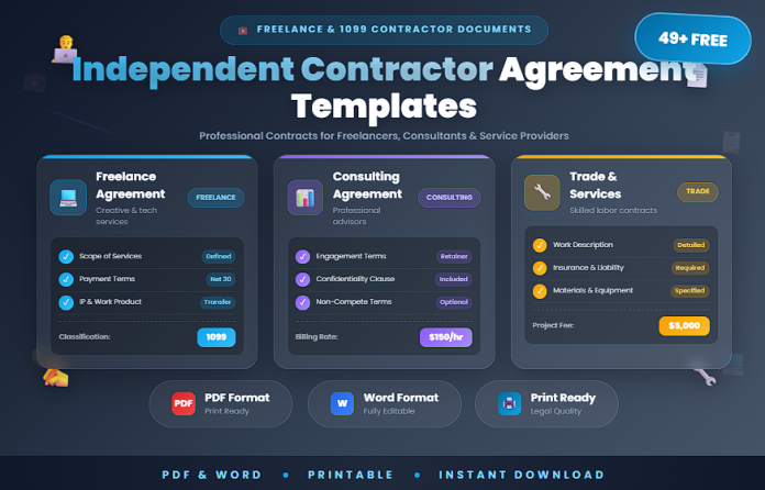 Free independent contractor agreement templates in PDF and Word