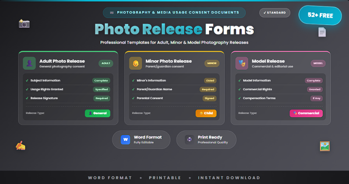 Free standard photo release forms in Word