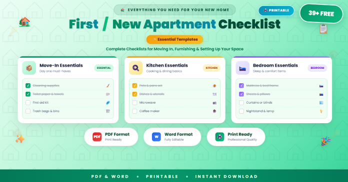 First new apartment checklist free essential templates in PDF and Word