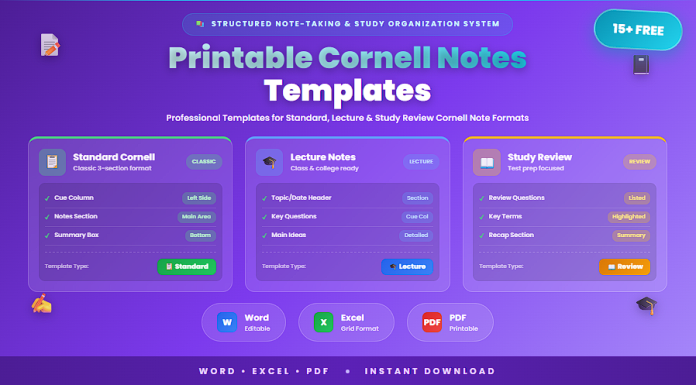 Free printable Cornell notes templates Word Excel PDF