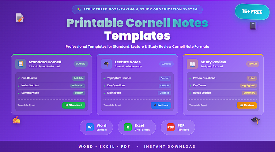15+ Free Printable Cornell Notes Templates In (Word, Excel, PDF ...