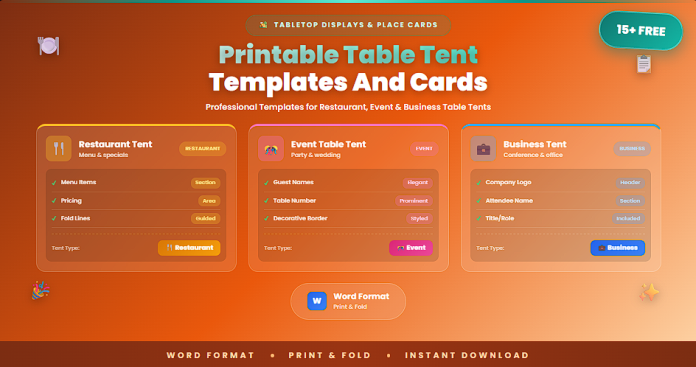 Free printable table tent templates Word