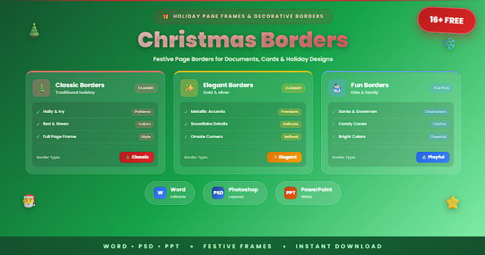 Free Christmas borders Word Photoshop PowerPoint