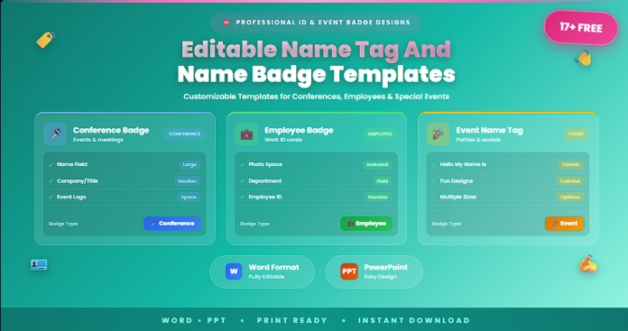Free editable name tag and name badge templates Word PPT