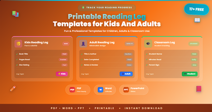 Free printable reading log templates PDF Word PPT