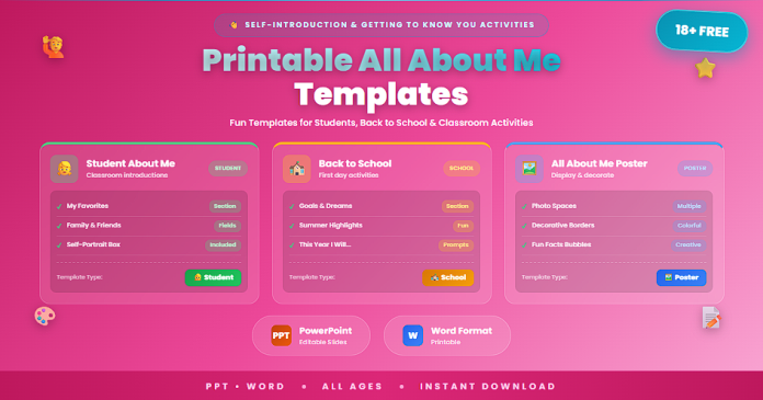 Free printable All About Me templates PPT Word