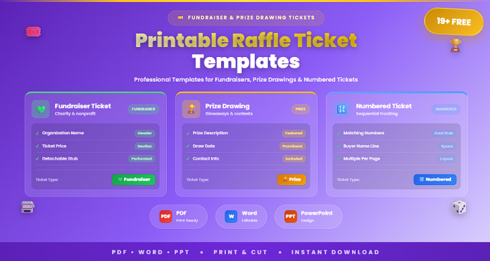 Free printable raffle ticket templates PDF Word PPT