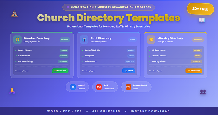 Free church directory templates Word PDF PPT