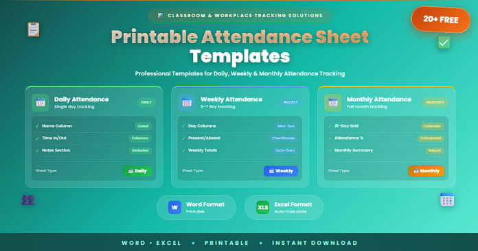 Free printable attendance sheet templates Word Excel