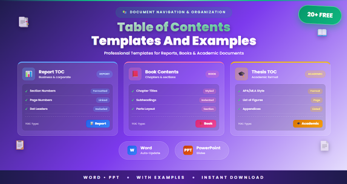 Free table of contents templates Word PPT