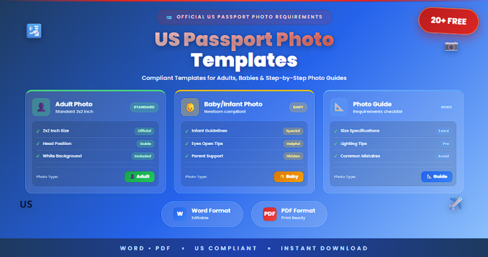 Free US passport photo templates Word PDF