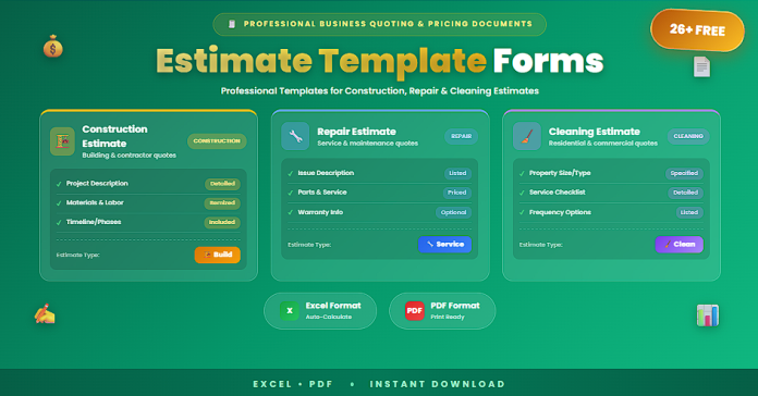Free estimate template forms in PDF and Excel