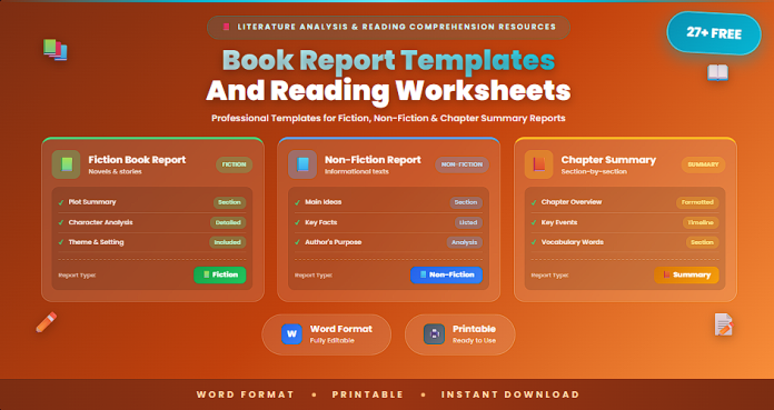 Free book report templates and reading worksheets Word