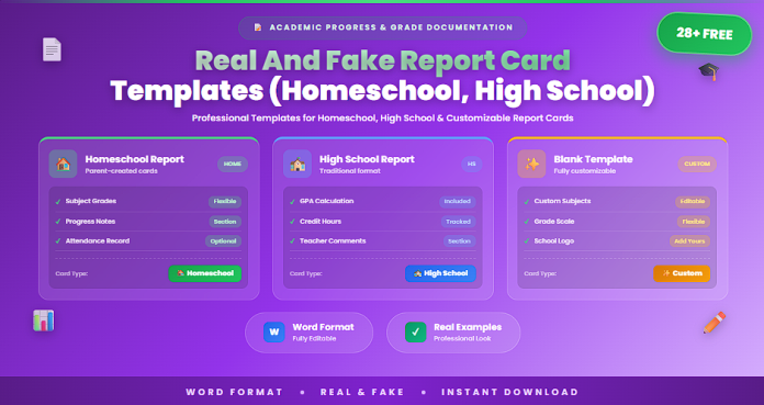 Report card templates Word homeschool high school