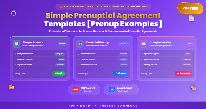 Free simple prenuptial agreement templates in PDF and Word