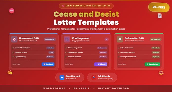 Free cease and desist letter templates in Word