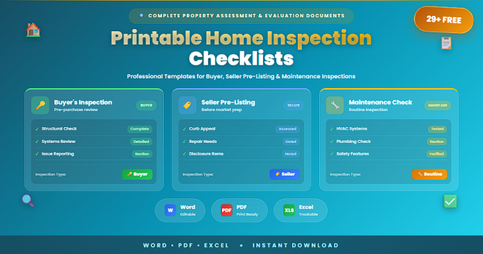 Free printable home inspection checklists in Word PDF and Excel