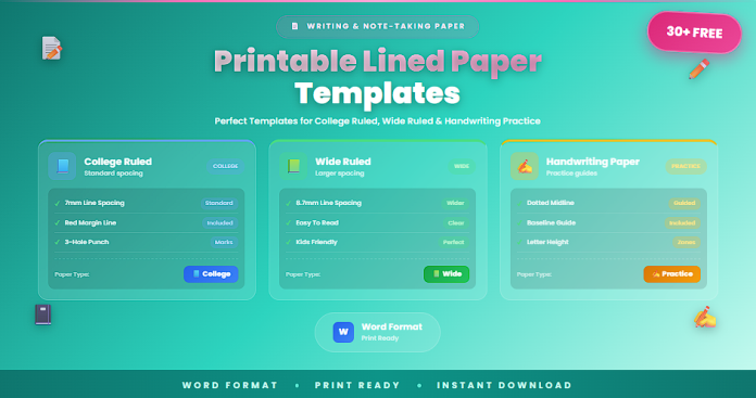 Free printable lined paper templates Word