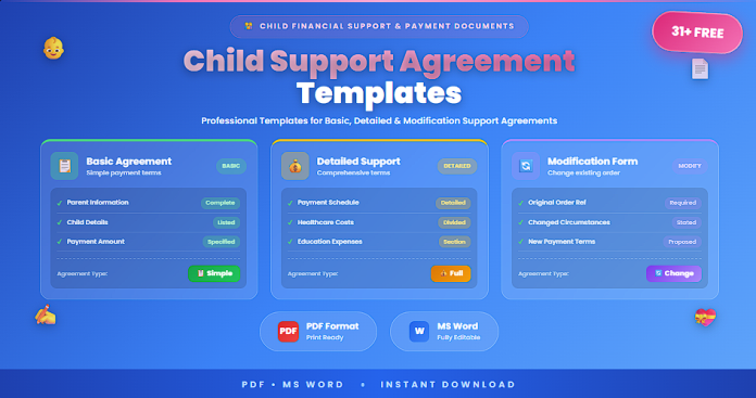 Free child support agreement templates in PDF and MS Word