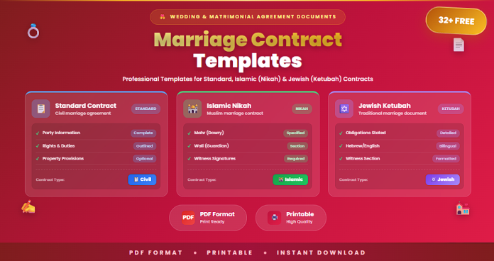 Free marriage contract templates in PDF