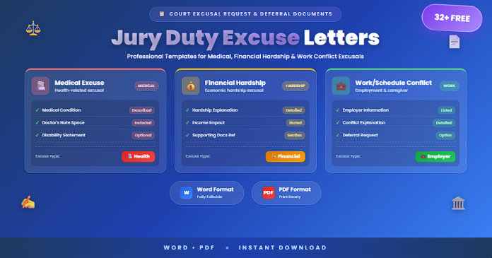Jury duty excuse letters PDF Word