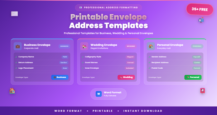 Free printable envelope address templates Word