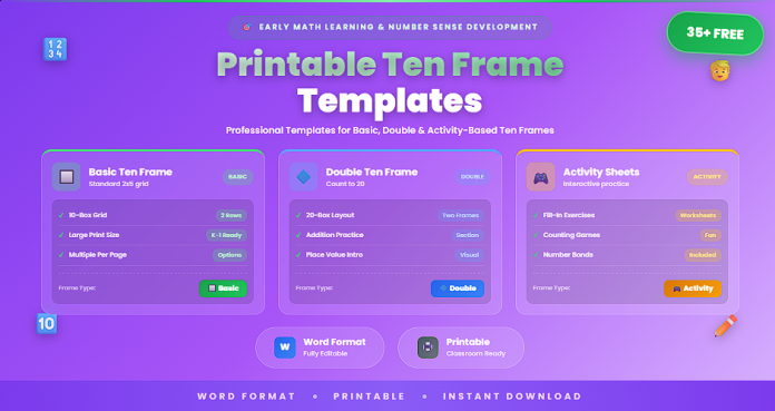 Free printable ten frame templates Word