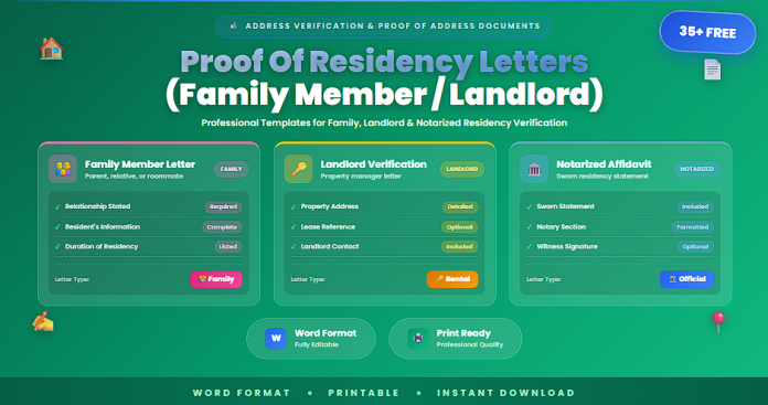 Free proof of residency letters in Word from family member or landlord