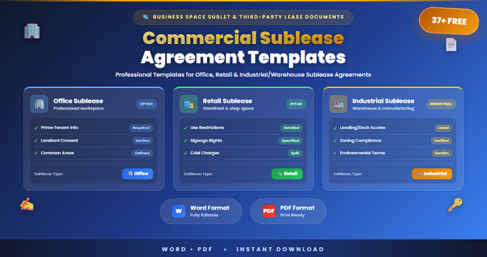 Free commercial sublease agreement templates in Word and PDF