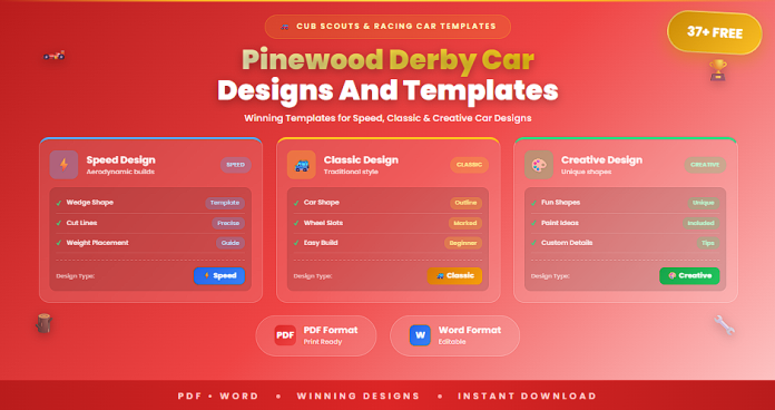 Free Pinewood Derby car designs templates PDF Word