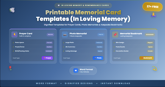 Free printable memorial card templates Word