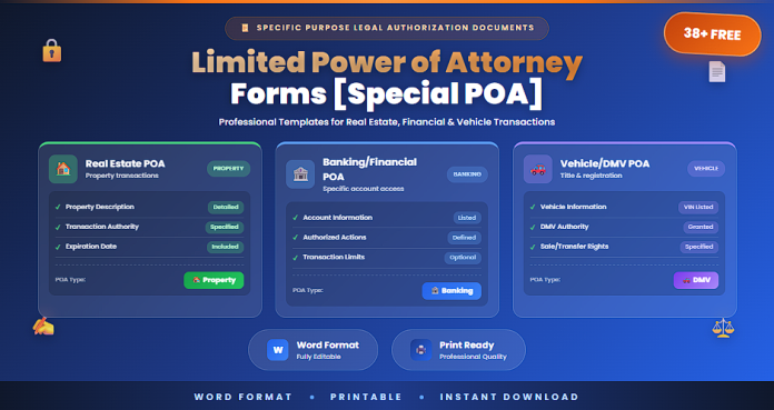Free limited power of attorney forms special PoA in Word