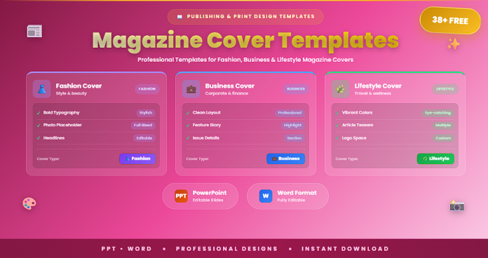 Free magazine cover templates PPT Word