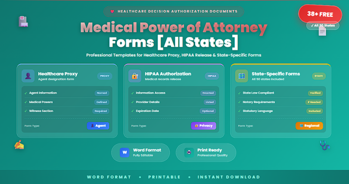 Free medical power of attorney forms all states in Word